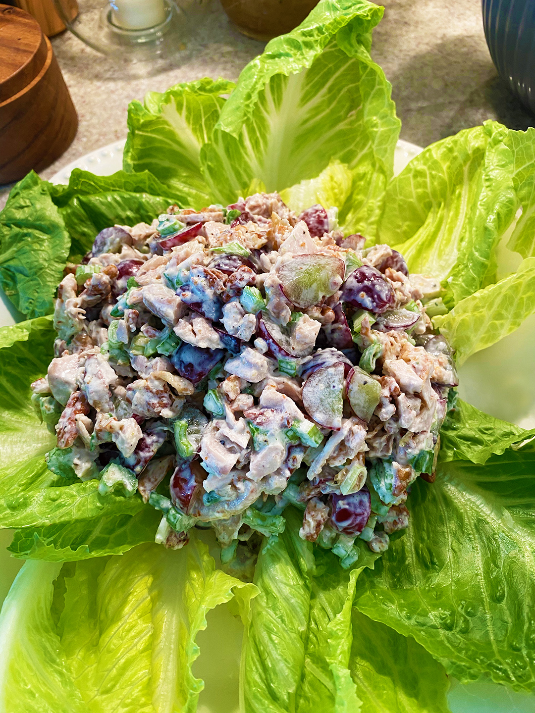 Simple 7 1 2 Minute Pecan Chicken Salad Our Newlywed Kitchen   Chicken Pean Sala Plated 